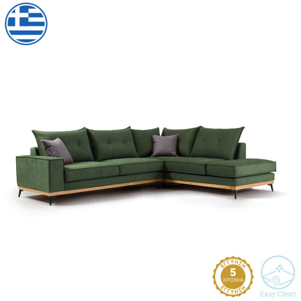 Γωνιακός καναπές αριστερή γωνία Luxury II pakoworld ύφασμα κυπαρισσί-ανθρακί 290x235x95εκ