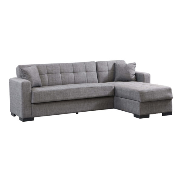 Γωνιακός καναπές-κρεβάτι με αποθηκευτικό χώρο Kansos pakoworld ανθρακί ύφασμα 235x150x80εκ