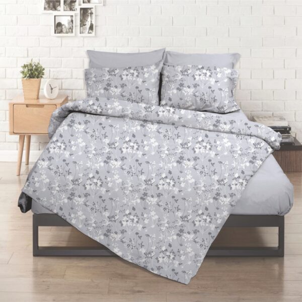 Σεντόνι λάστιχο εμπριμέ Σχ. Flower grey poly/cotton  144 κλωστών