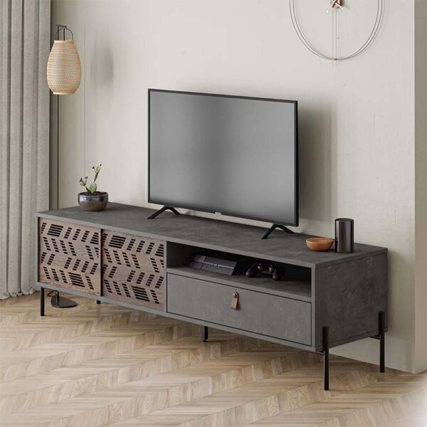 Έπιπλο τηλεόρασης Dionysos Megapap χρώμα γκρι ρετρό 170x45x48