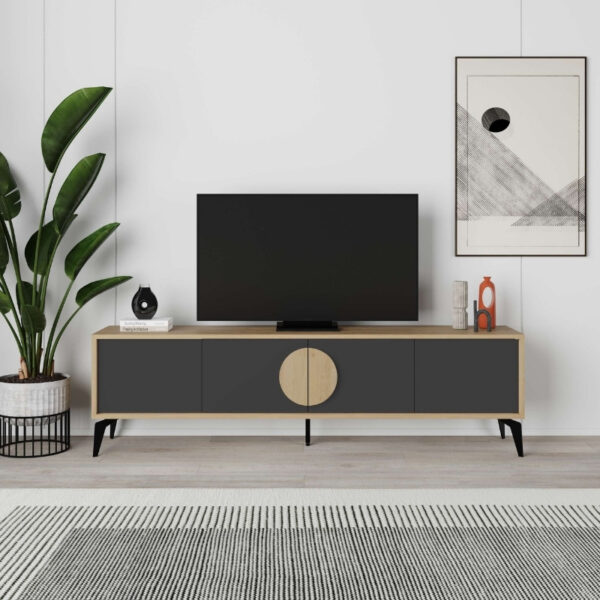 Έπιπλο τηλεόρασης Gora Megapap χρώμα sapphire oak - silky black 180x35