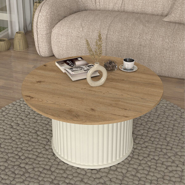 Τραπεζάκι σαλονιού Bohema Megapap χρώμα ivory - sepet oak Ø85x43