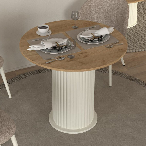 Τραπέζι Bohema Megapap χρώμα ivory - sepet oak Ø90x77