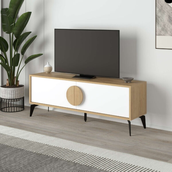 Έπιπλο τηλεόρασης Gora Megapap χρώμα sapphire oak - λευκό 140x35