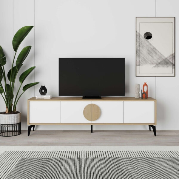 Έπιπλο τηλεόρασης Gora Megapap χρώμα sapphire oak - λευκό 180x35