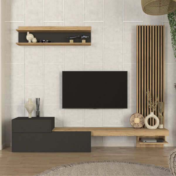 Σύνθεση τηλεόρασης Dumont Megapap χρώμα ανθρακί - sepet oak 240x36