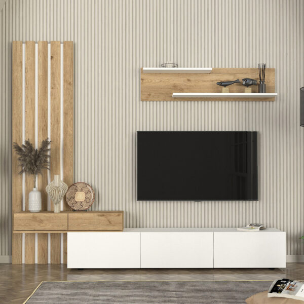 Σύνθεση τηλεόρασης Rosaline Megapap χρώμα λευκό - sepet oak 233x31