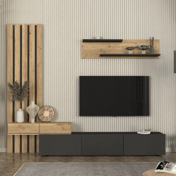 Σύνθεση τηλεόρασης Rosaline Megapap χρώμα ανθρακί - sepet oak 233x31