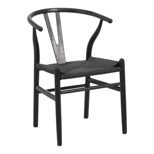 Καρέκλα Wishbone pakoworld rubberwood-σχοινί σε μαύρη απόχρωση 60x51x80εκ