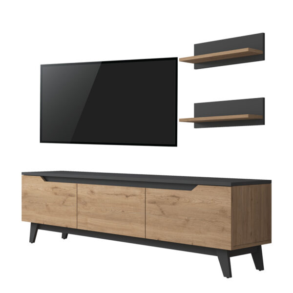 Σύνθετο σαλονιού Kasia pakoworld oak-ανθρακί 180x35x48