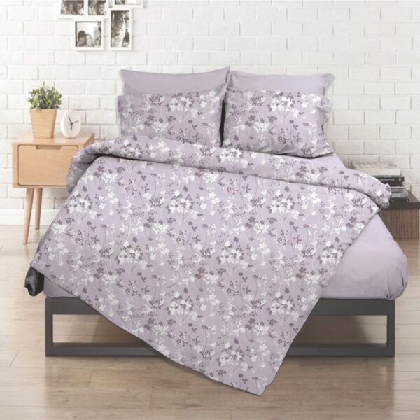 Σεντόνι λάστιχο εμπριμέ Σχ. Flower lilac poly/cotton  144 κλωστών
