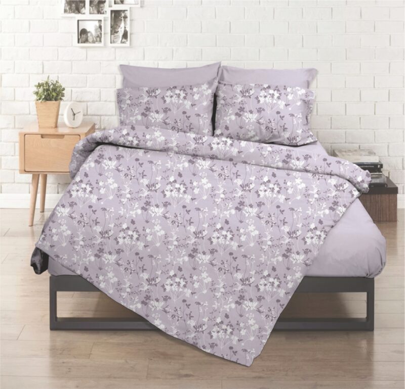 Σεντόνι λάστιχο εμπριμέ Σχ. Flower lilac poly/cotton  144 κλωστών
