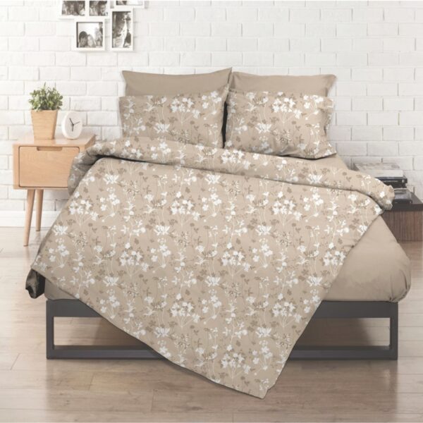 Σεντόνι λάστιχο εμπριμέ Σχ. Flower beige poly/cotton  144 κλωστών