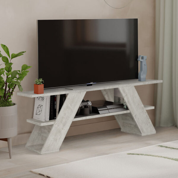 Έπιπλο τηλεόρασης Farfalla Megapap χρώμα λευκό αντικέ 120x33