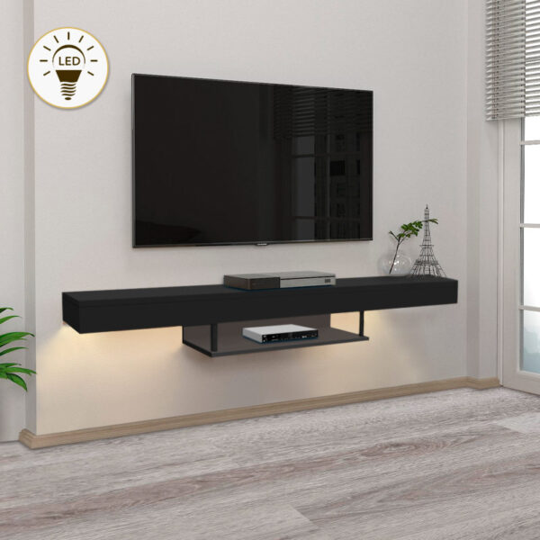 Έπιπλο τηλεόρασης επιτοίχιο Albares Megapap με LED χρώμα μαύρο 150x29
