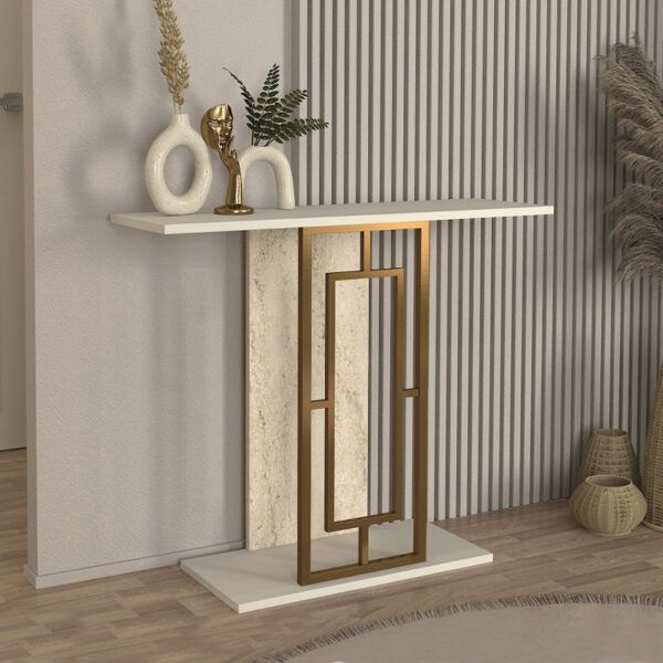 Κονσόλα Alderas Megapap χρώμα sandstone - travertine - χρυσό 90x29