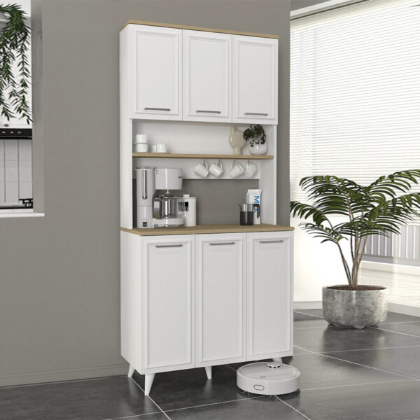 Έπιπλο κουζίνας Potter 3 Megapap χρώμα λευκό - rota oak 90x40x196