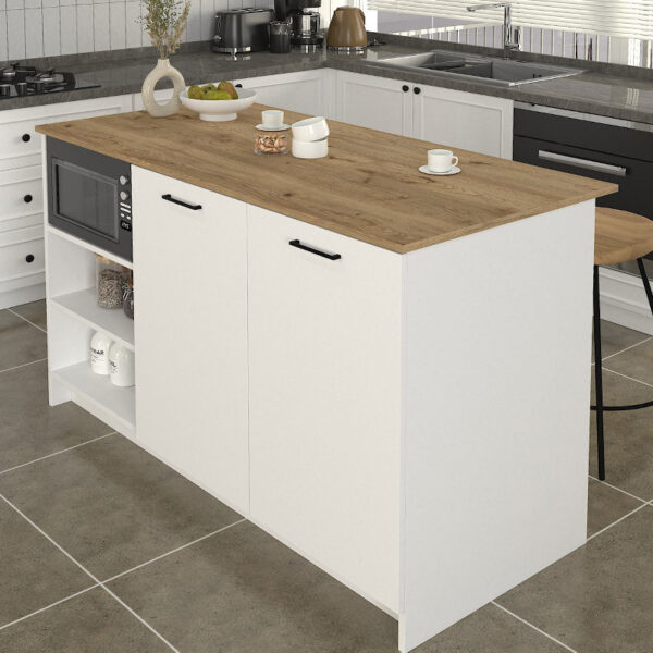 Τραπέζι - Πάγκος κουζίνας Peres Megapap χρώμα λευκό - sepet oak 150x70x91