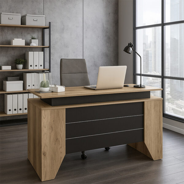 Γραφείο εργασίας Remida Megapap χρώμα sepet oak - ανθρακί 140x60x76