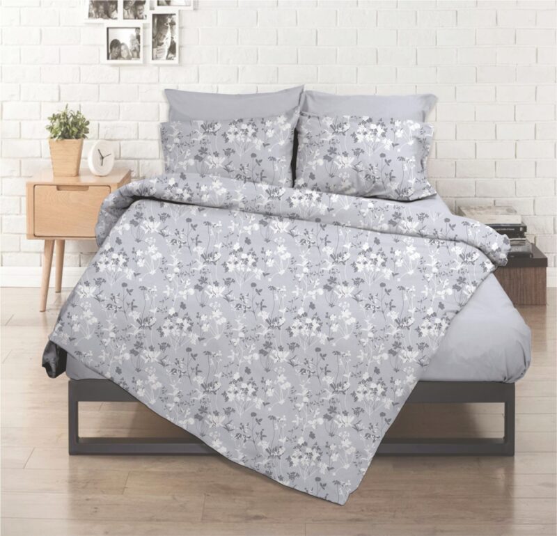 Σεντόνι λάστιχο εμπριμέ Σχ. Flower grey poly/cotton  144 κλωστών